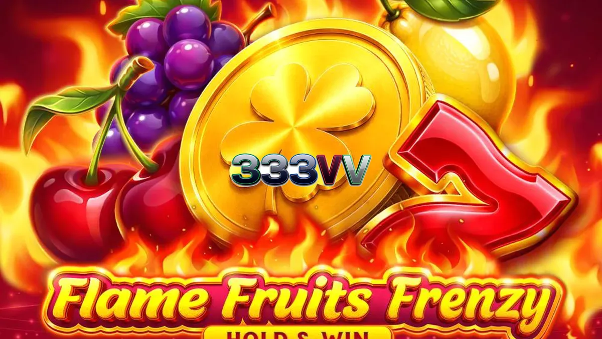 Tampilan visual mesin slot Flames Fruits Frenzy Hold and Win dengan simbol buah yang terbakar.